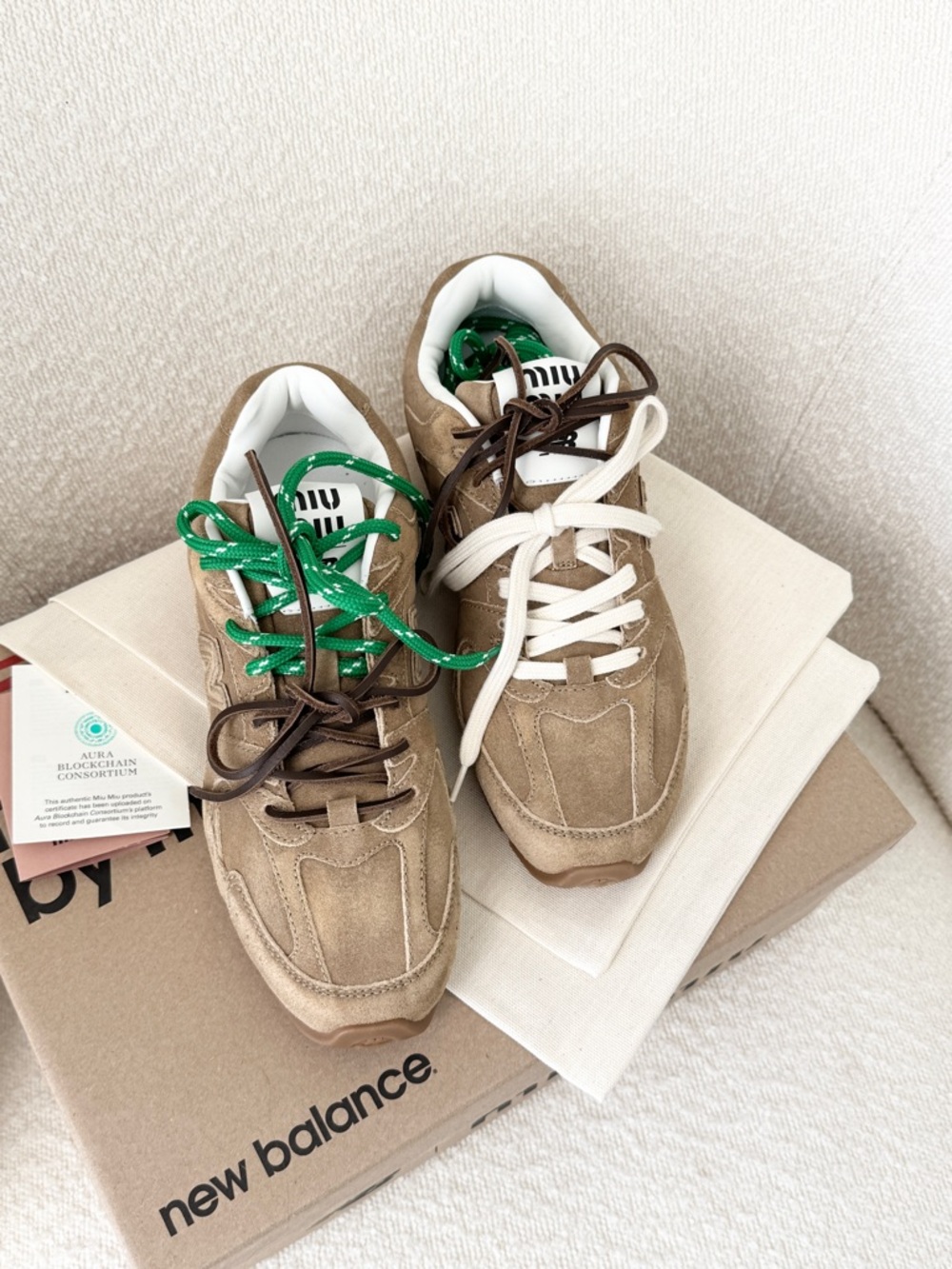 ✨NEW✨MIU MIU Women’s New Balance X Miu Miu 530 SL Suede Sneakers - Ecru / EU 38 - Picture 4 of 16